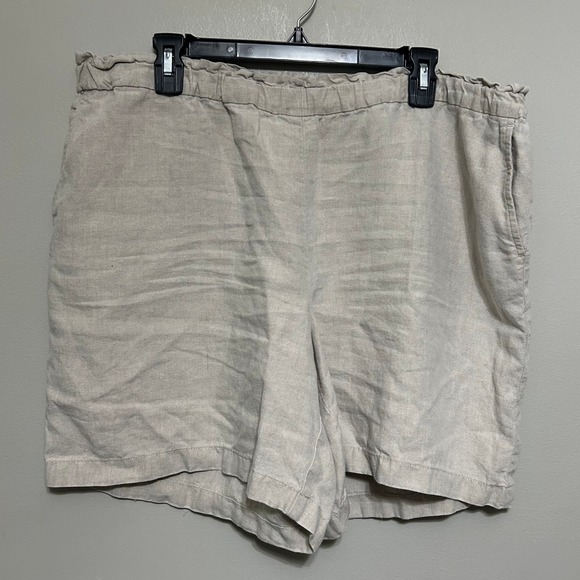 Pure Jill 100% Linen Shorts XL Beige Oatmeal Pull On Elastic Waist Coastal Beach - Picture 1 of 9